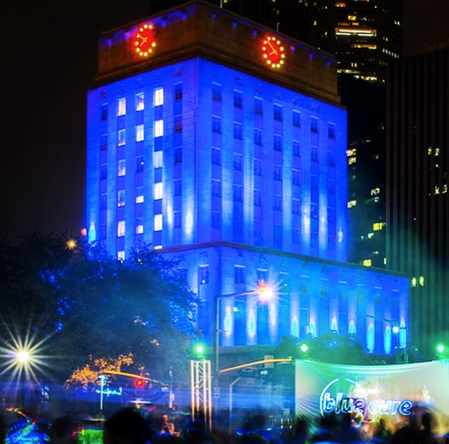 Houston City Hall lit blue