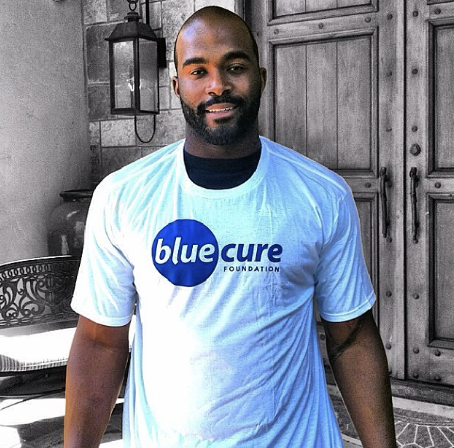 Mario Williams in Blue Cure shirt